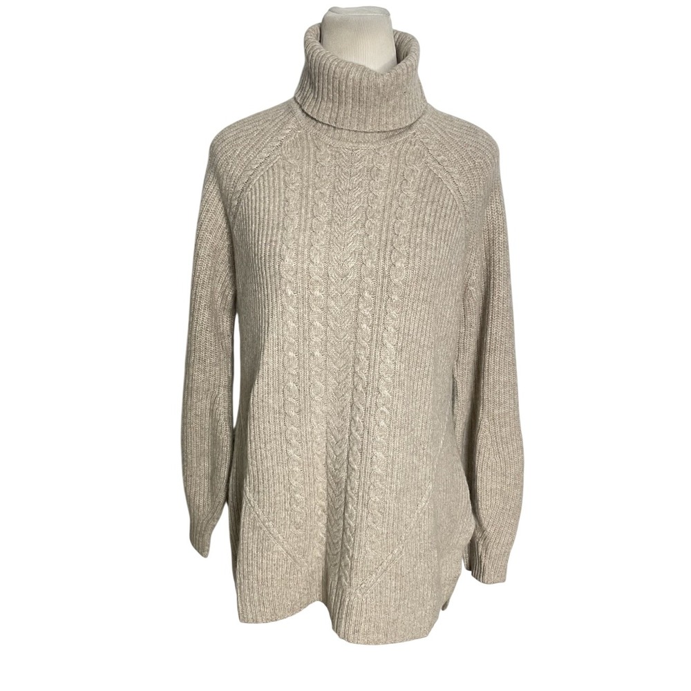 Isaac Mizrahi‎ Live Beige Cashmere Cable knit Turtleneck Sweater Oversized Small